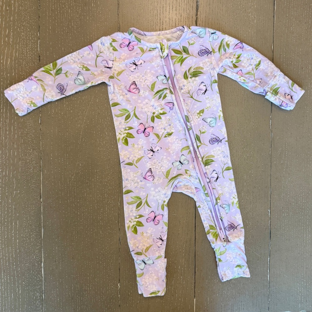 PoshTot Infant Baby Girls’ Long-Sleeve Butterfly Footie Sleeper • Size 6-9M